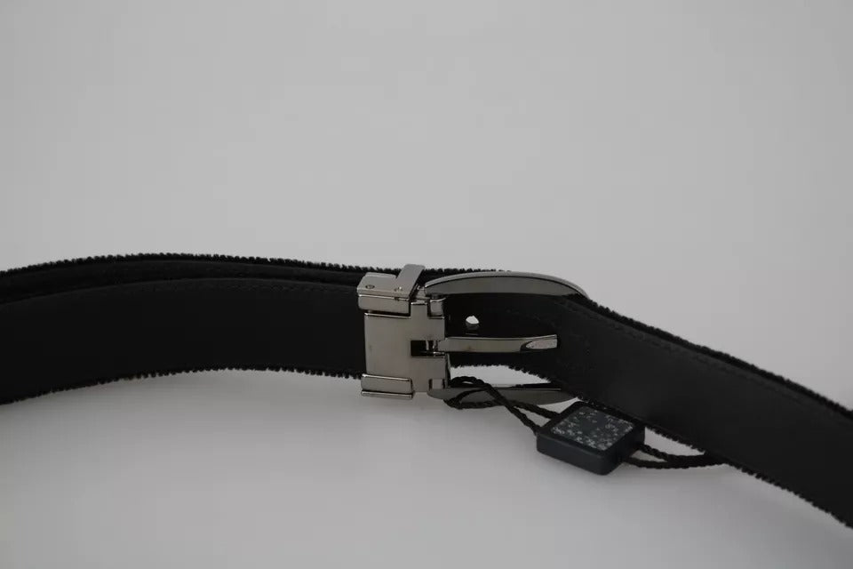 Ceinture pour homme Dolce &amp; Gabbana en velours noir avec boucle en métal argenté