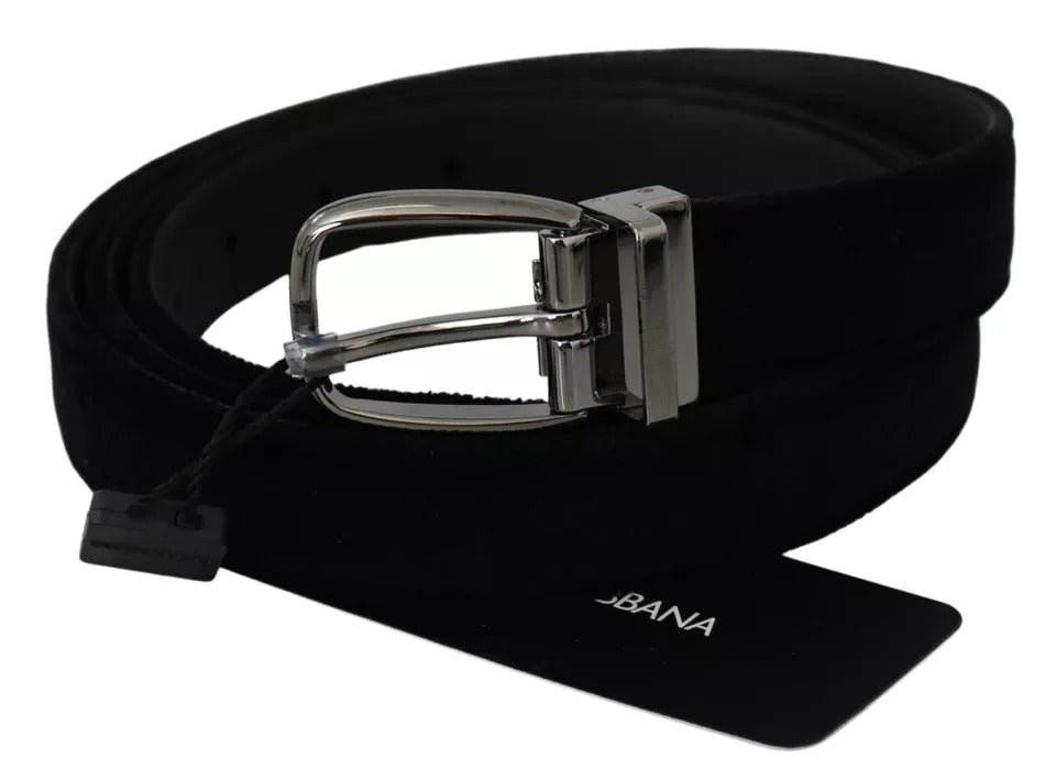 Ceinture pour homme Dolce &amp; Gabbana en velours noir avec boucle en métal argenté