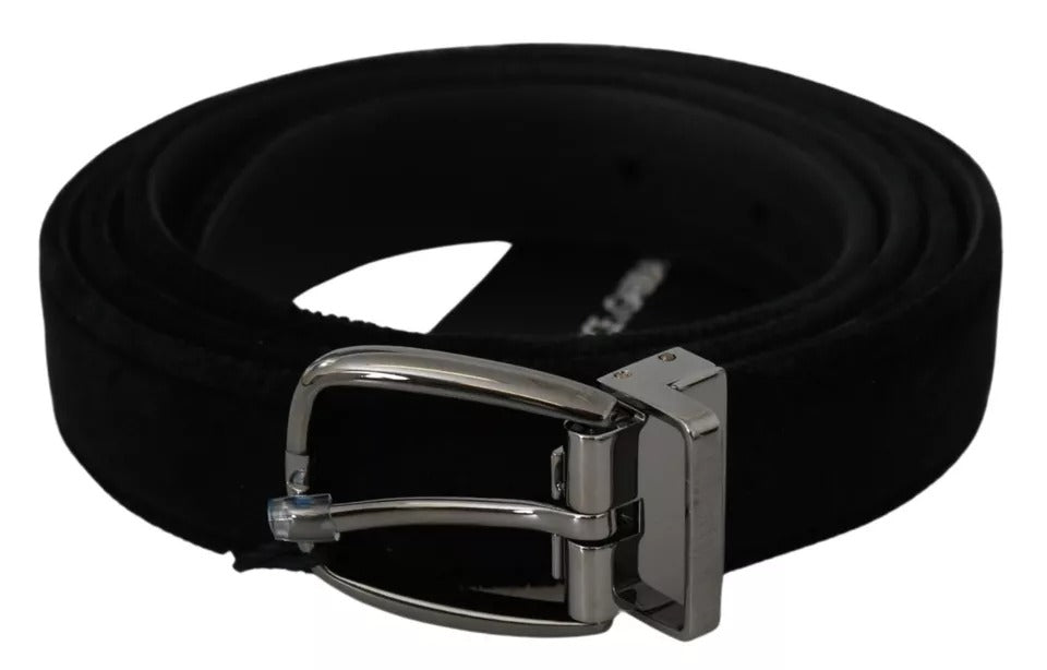 Ceinture pour homme Dolce &amp; Gabbana en velours noir avec boucle en métal argenté