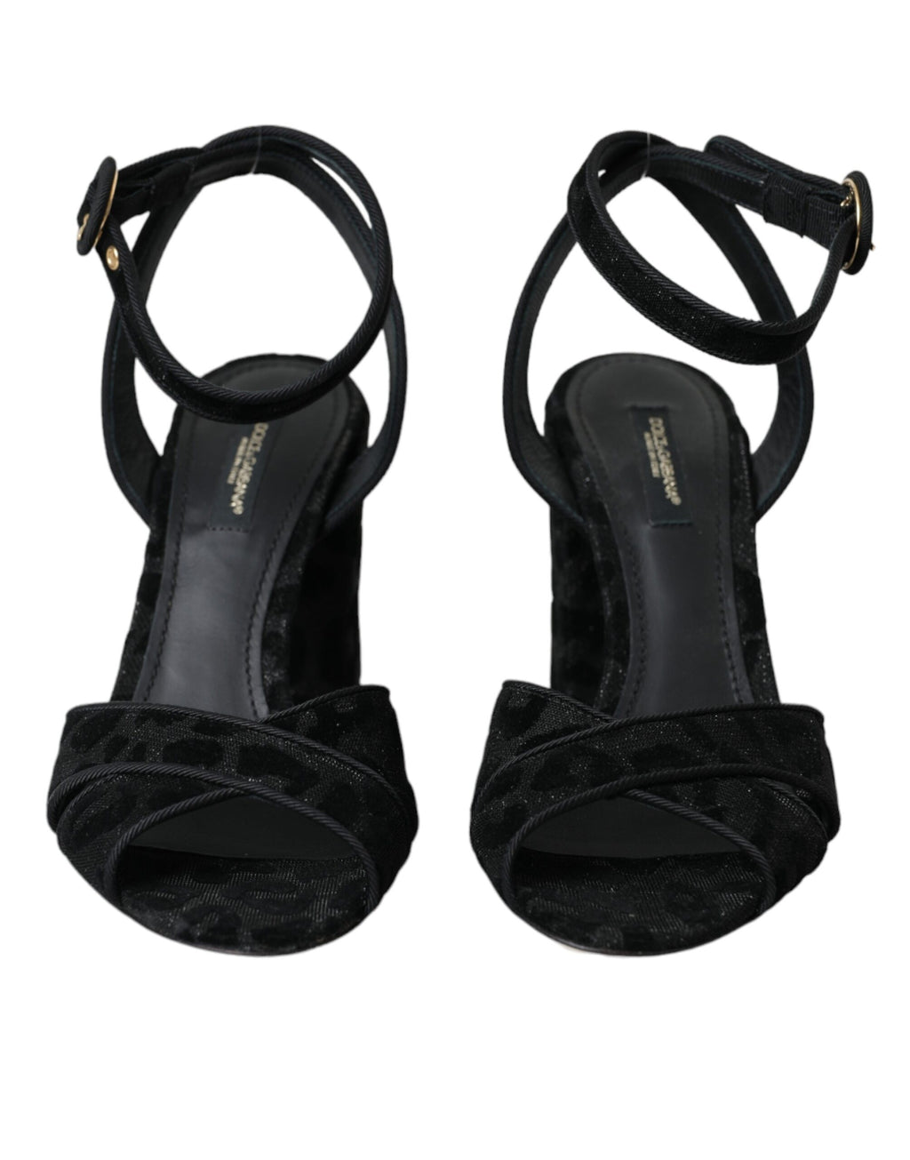 Dolce &amp; Gabbana Schwarze Sandalen aus Wildleder mit Leopardenmuster