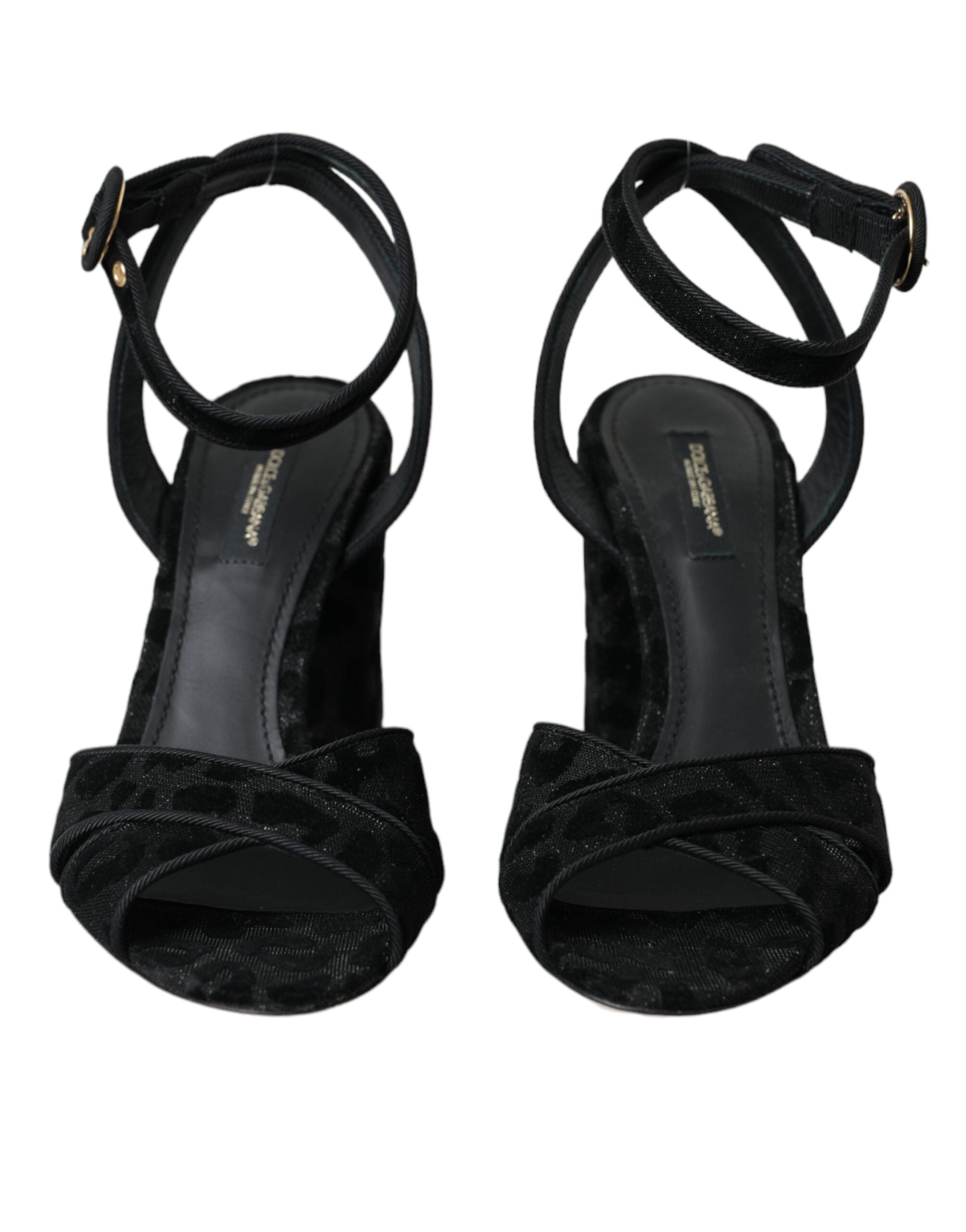 Sandales à talons en daim léopard noir Dolce &amp; Gabbana