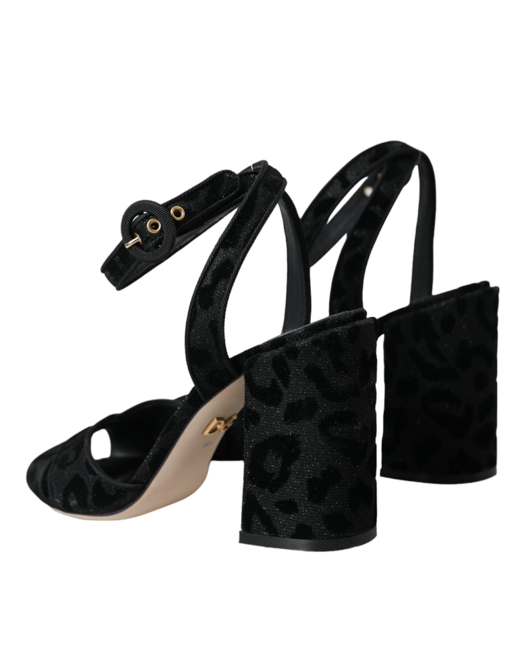 Sandales à talons en daim léopard noir Dolce &amp; Gabbana