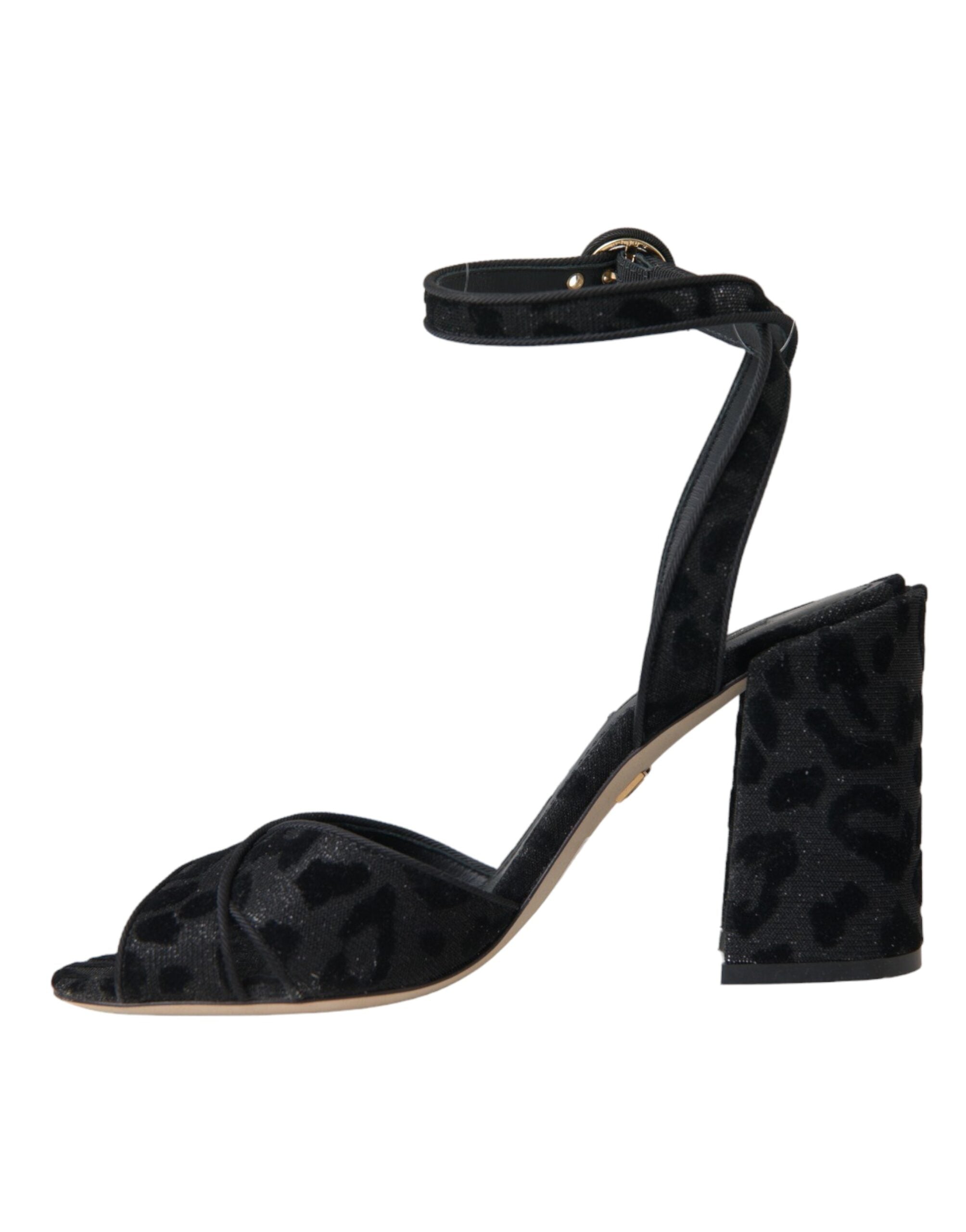 Sandales à talons en daim léopard noir Dolce &amp; Gabbana