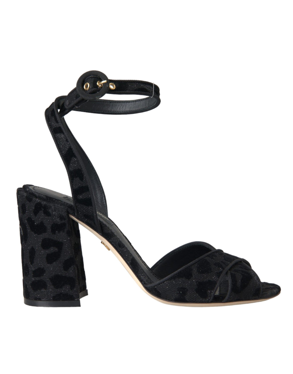 Dolce &amp; Gabbana Schwarze Sandalen aus Wildleder mit Leopardenmuster