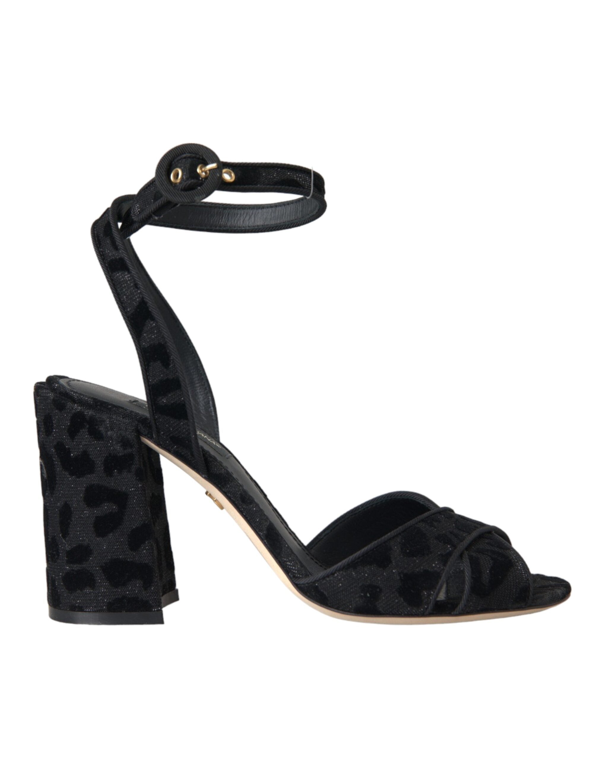 Sandales à talons en daim léopard noir Dolce &amp; Gabbana