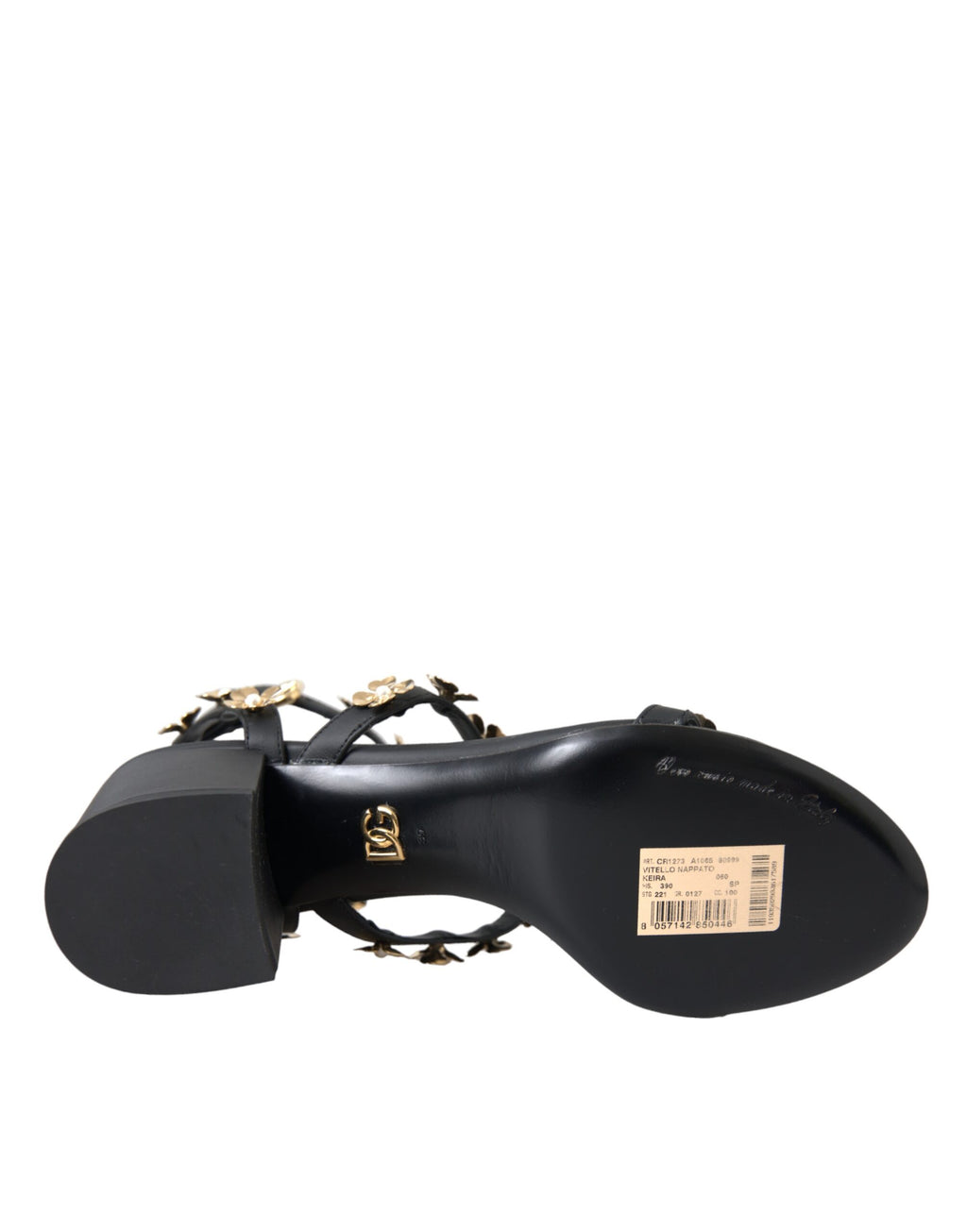 Sandales à talons ornées en cuir noir Dolce &amp; Gabbana