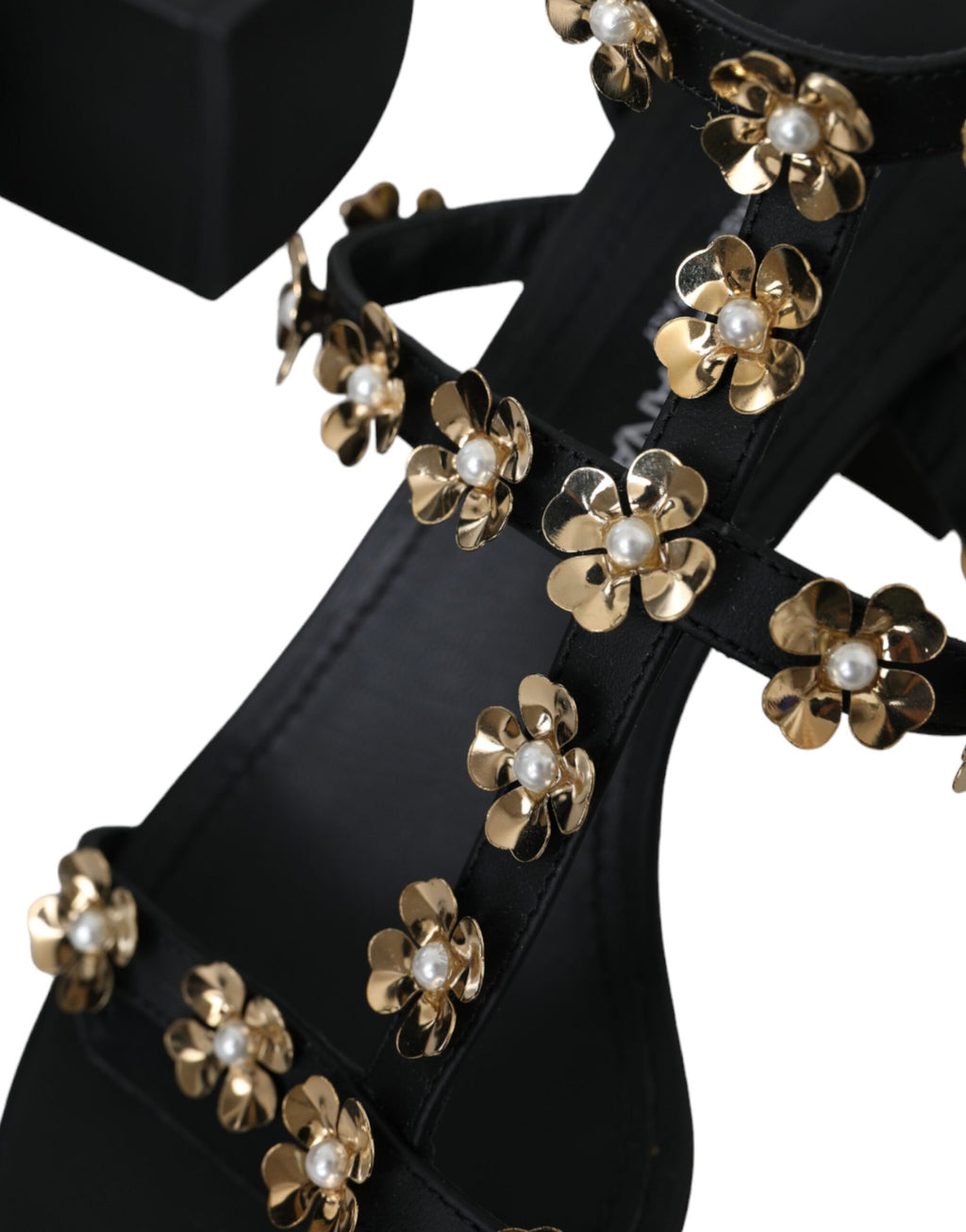 Sandales à talons ornées en cuir noir Dolce &amp; Gabbana