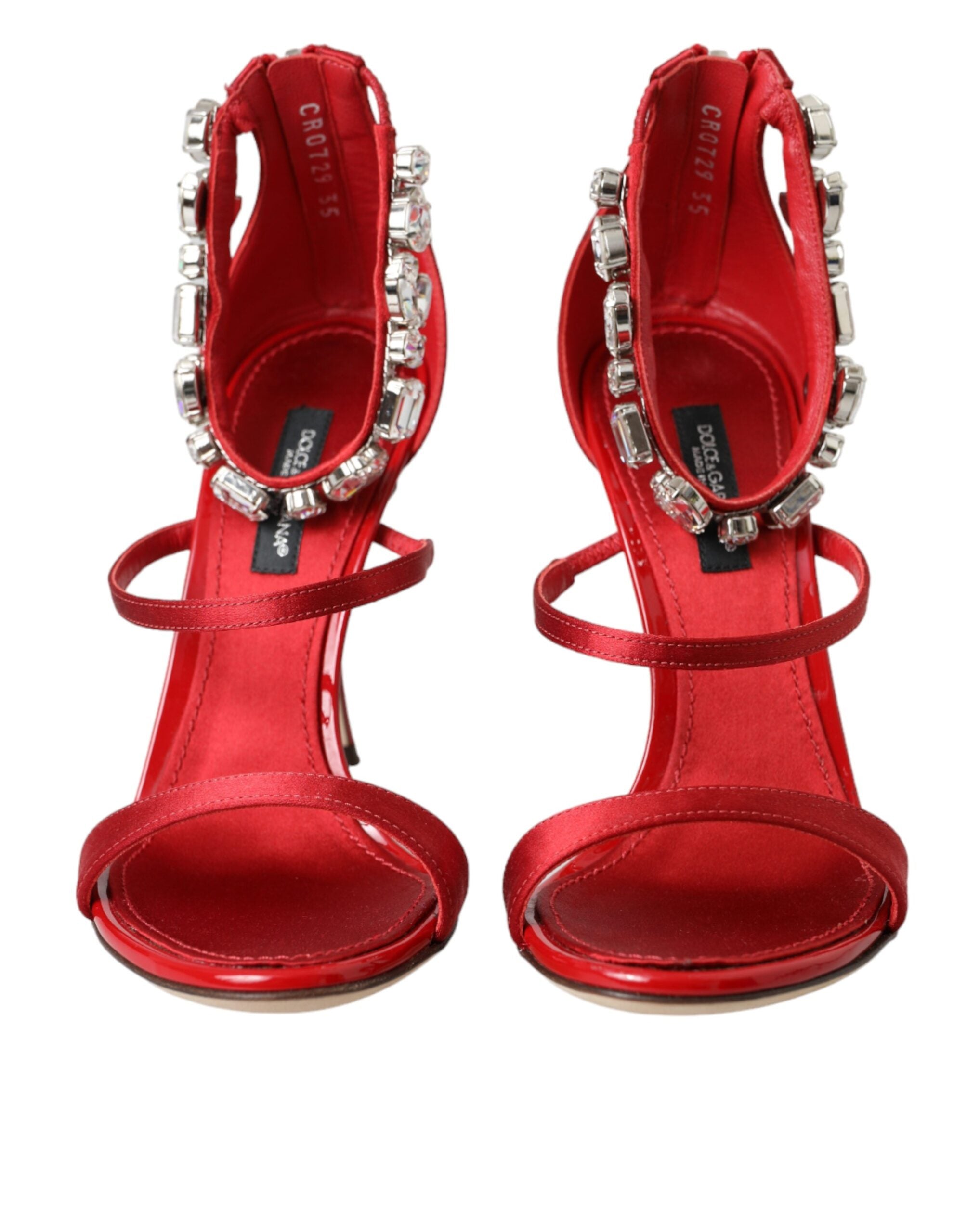 Sandales à talons Dolce &amp; Gabbana Keira en satin rouge et cristaux
