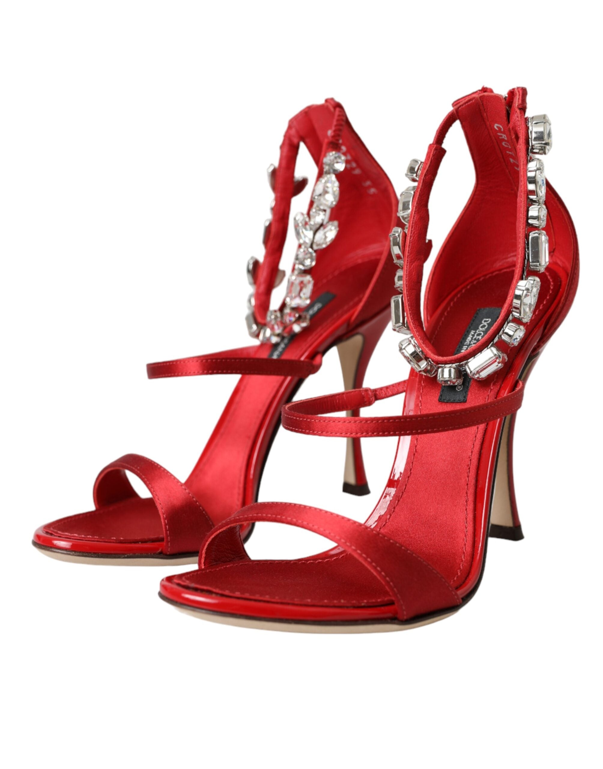 Sandales à talons Dolce &amp; Gabbana Keira en satin rouge et cristaux