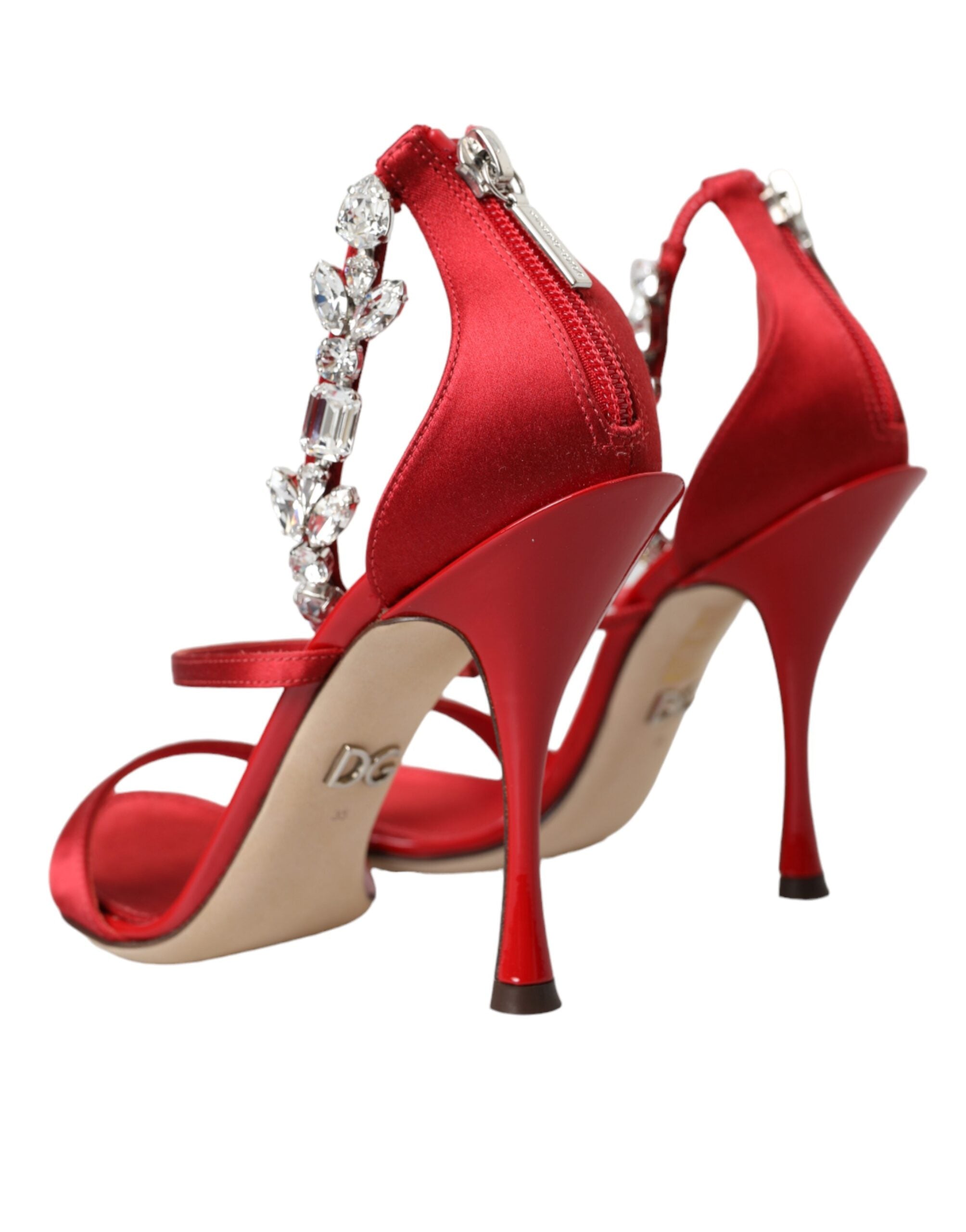 Sandales à talons Dolce &amp; Gabbana Keira en satin rouge et cristaux