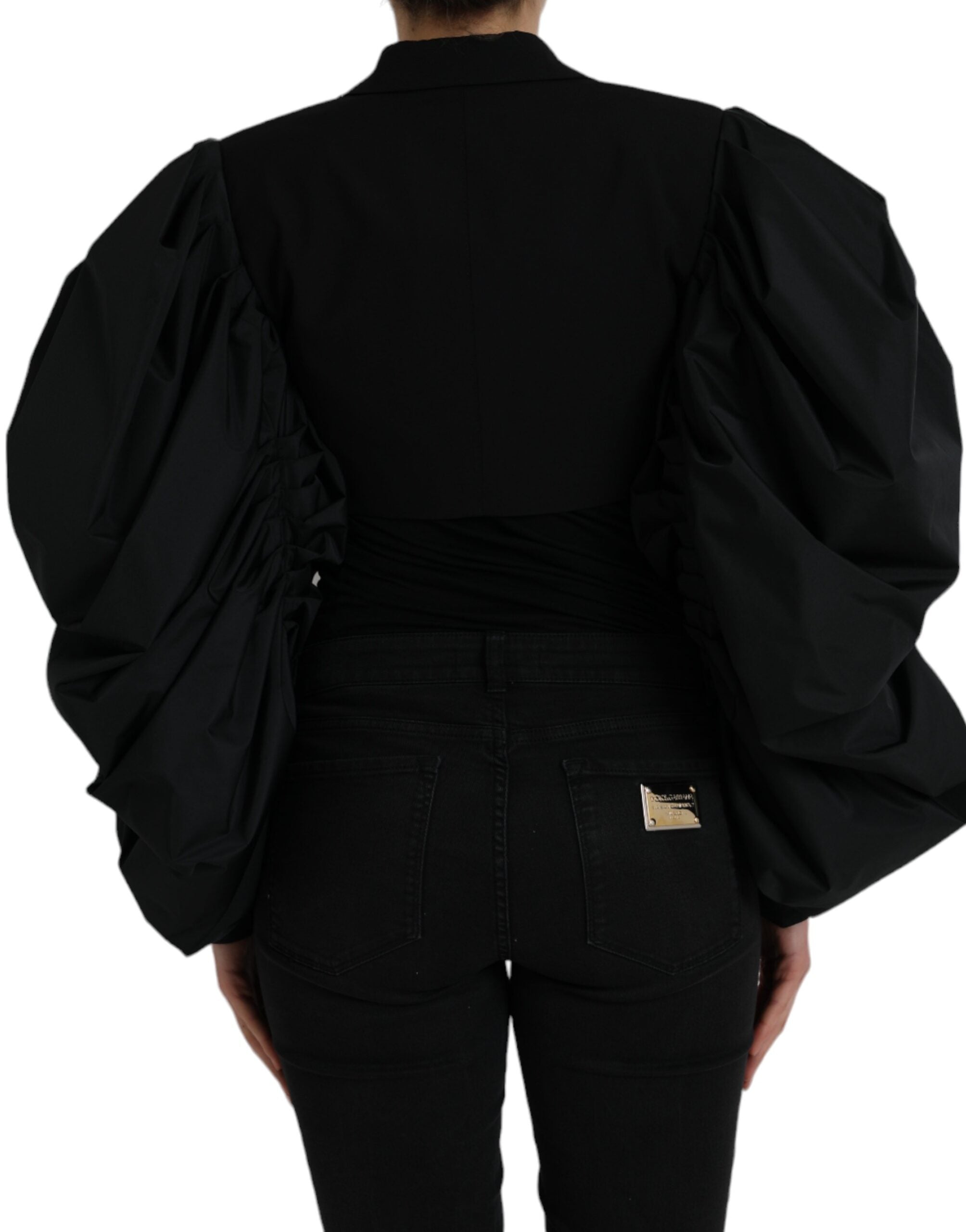 Dolce &amp; Gabbana – Kurze Jacke aus schwarzem Polyester mit Puffärmeln