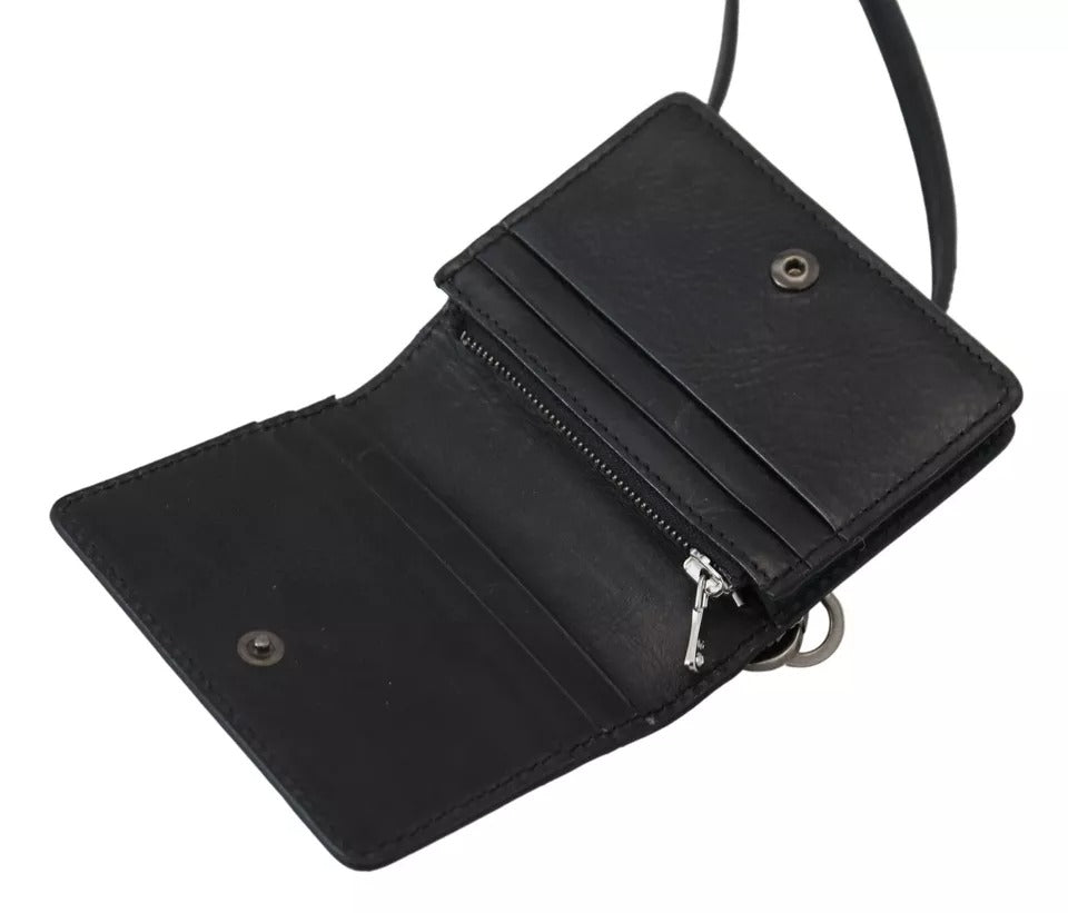 Portefeuille à bandoulière en cuir noir Dolce &amp; Gabbana pour femme
