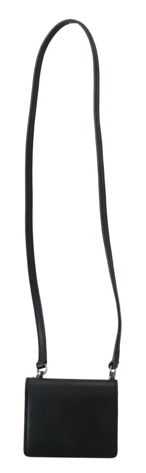 Portefeuille à bandoulière en cuir noir Dolce &amp; Gabbana pour femme