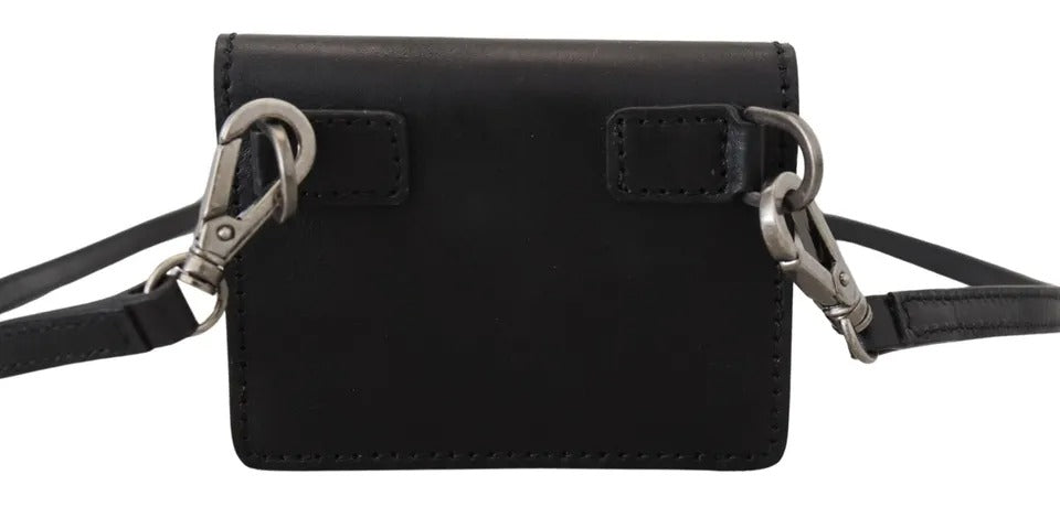 Portefeuille à bandoulière en cuir noir Dolce &amp; Gabbana pour femme