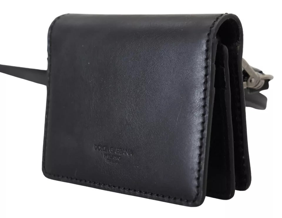 Portefeuille à bandoulière en cuir noir Dolce &amp; Gabbana pour femme