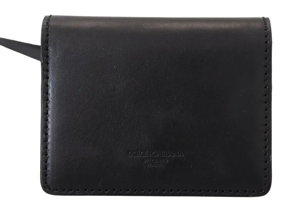 Portefeuille à bandoulière en cuir noir Dolce &amp; Gabbana pour femme