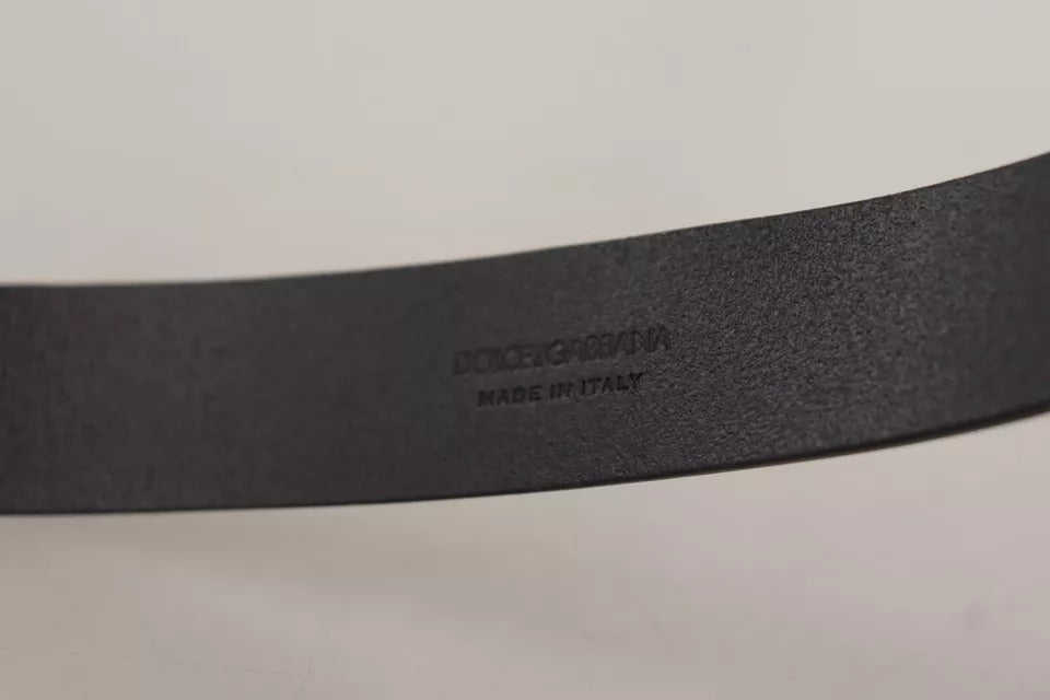 Ceinture Dolce &amp; Gabbana en cuir de veau noir avec boucle en métal gravée du logo