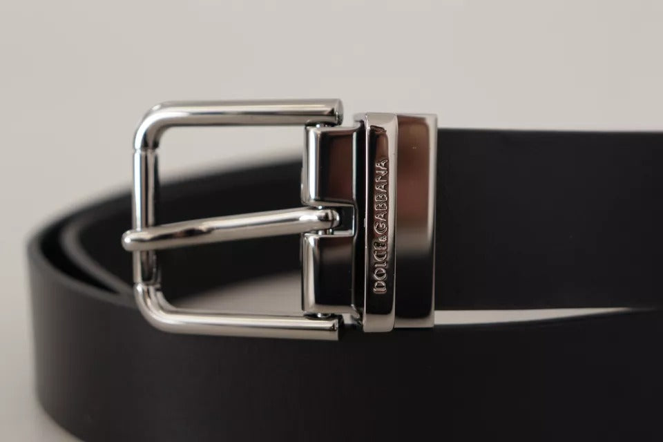 Ceinture Dolce &amp; Gabbana en cuir de veau noir avec boucle en métal gravée du logo