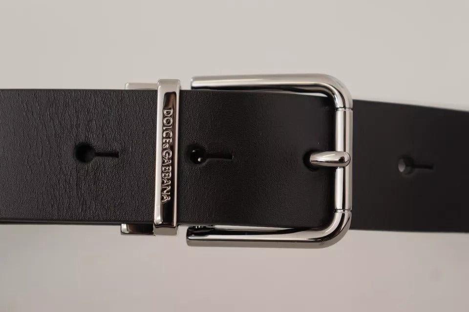 Ceinture Dolce &amp; Gabbana en cuir de veau noir avec boucle en métal gravée du logo