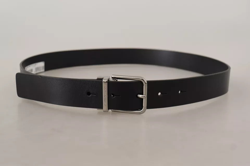 Ceinture Dolce &amp; Gabbana en cuir de veau noir avec boucle en métal gravée du logo