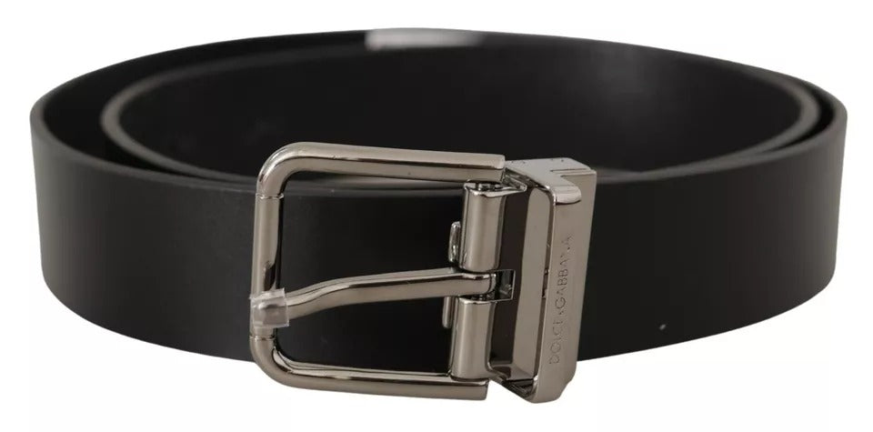 Ceinture Dolce &amp; Gabbana en cuir de veau noir avec boucle en métal gravée du logo