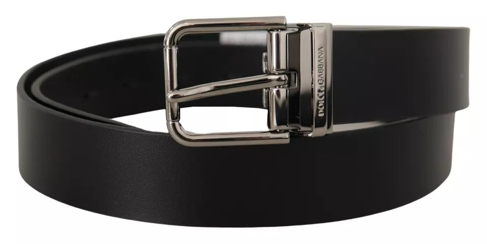 Ceinture Dolce &amp; Gabbana en cuir de veau noir avec boucle en métal gravée du logo