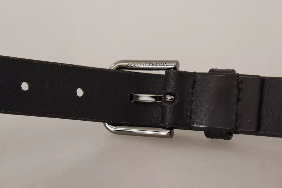 Ceinture classique en cuir de veau noir Dolce &amp; Gabbana avec boucle en métal et logo