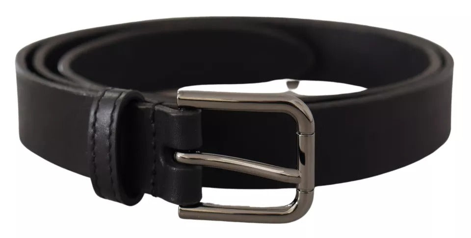 Ceinture classique en cuir de veau noir Dolce &amp; Gabbana avec boucle en métal et logo