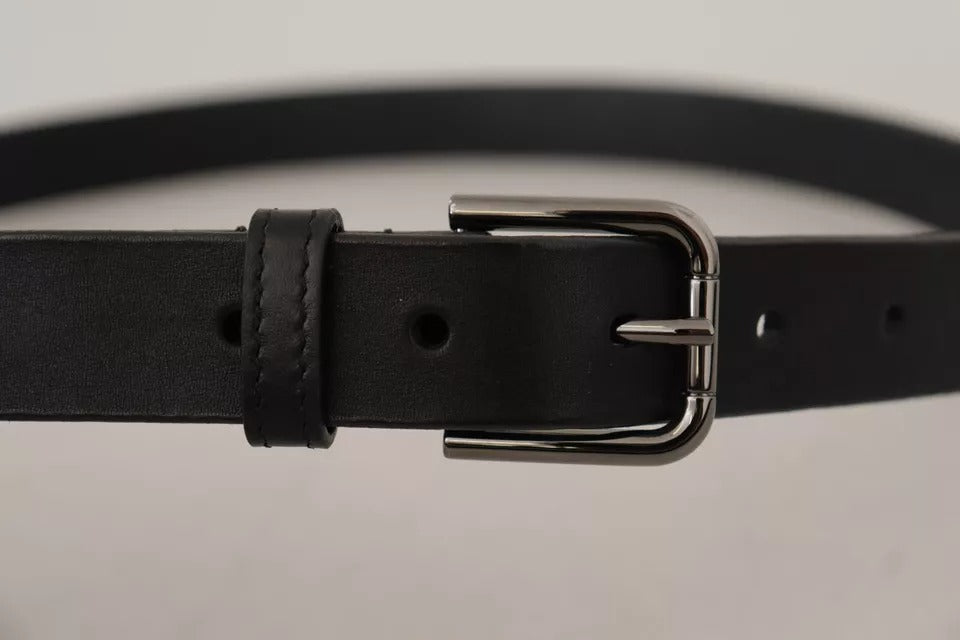 Ceinture classique en cuir de veau noir Dolce &amp; Gabbana avec boucle en métal et logo