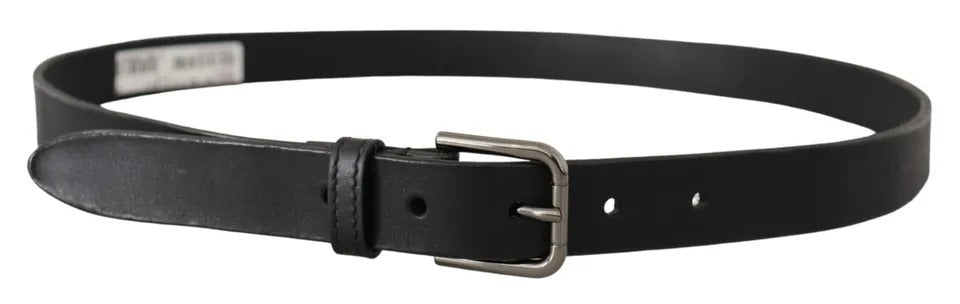 Ceinture classique en cuir de veau noir Dolce &amp; Gabbana avec boucle en métal et logo