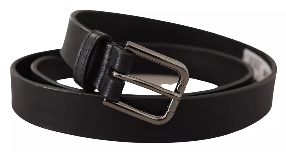 Ceinture classique en cuir de veau noir Dolce &amp; Gabbana avec boucle en métal et logo