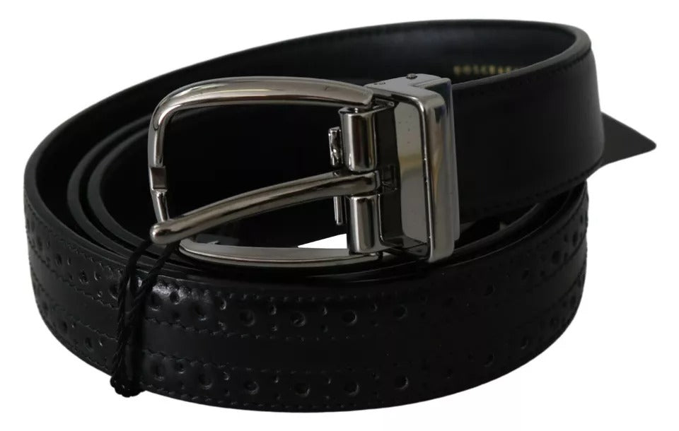 Ceinture classique Dolce &amp; Gabbana en cuir noir avec boucle en métal argenté