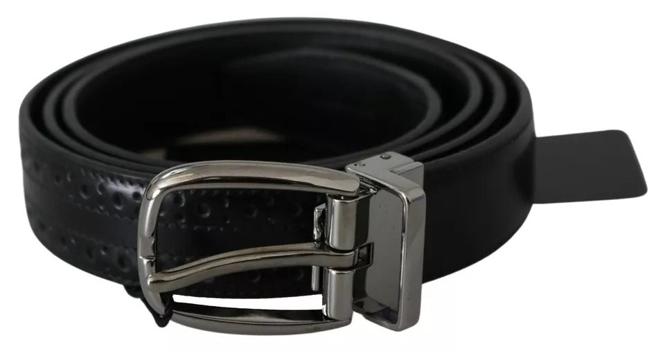 Ceinture classique Dolce &amp; Gabbana en cuir noir avec boucle en métal argenté
