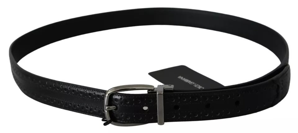 Ceinture classique Dolce &amp; Gabbana en cuir noir avec boucle en métal argenté