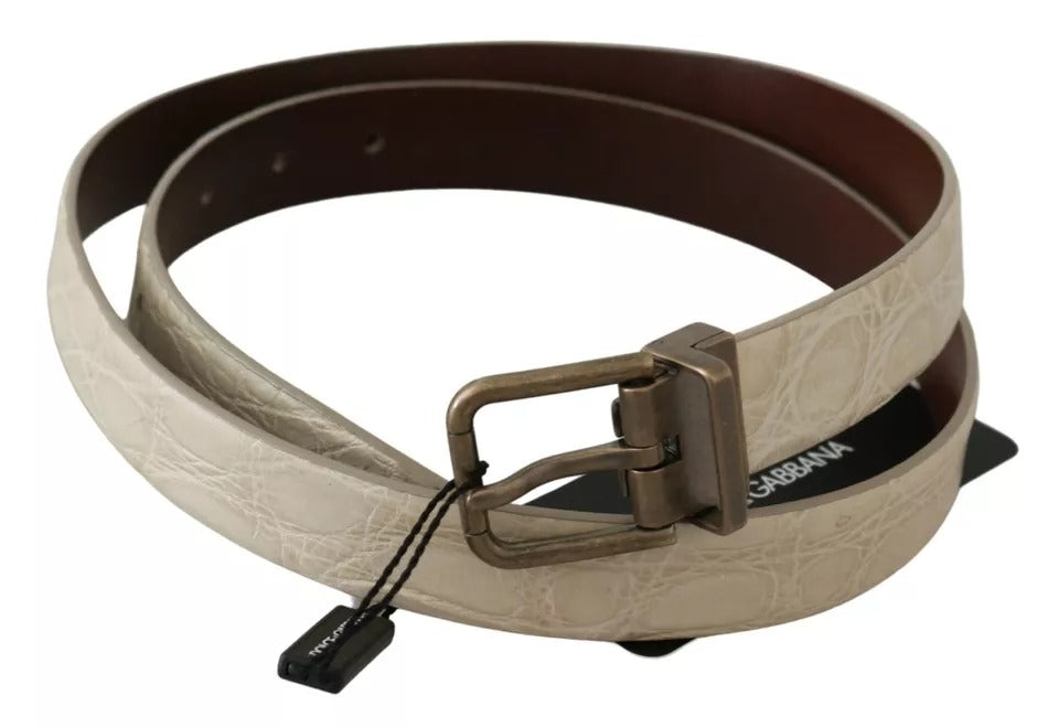 Ceinture en cuir beige crème Dolce &amp; Gabbana avec boucle dorée