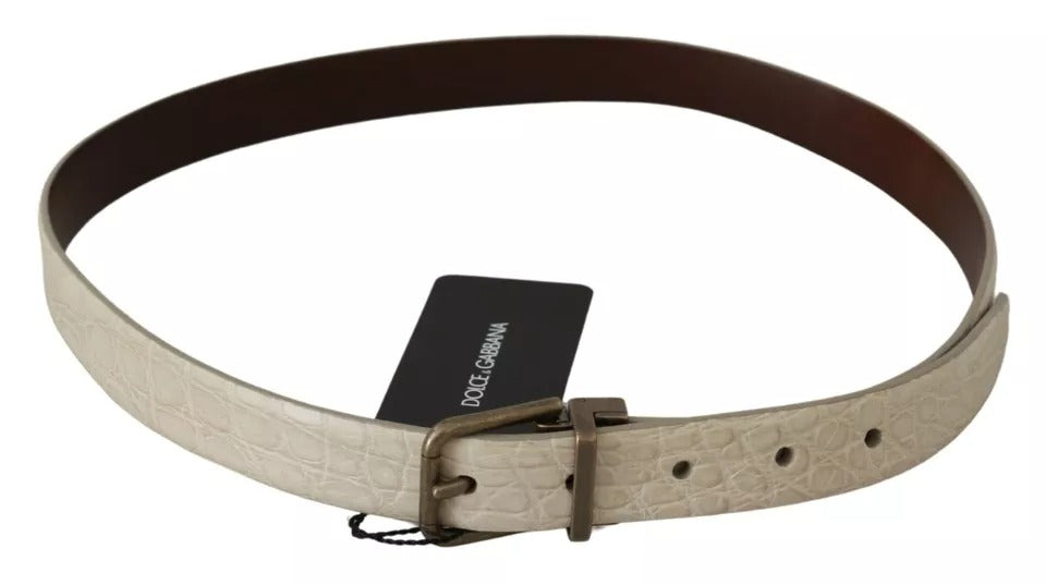 Ceinture en cuir beige crème Dolce &amp; Gabbana avec boucle dorée