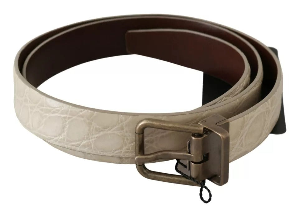 Ceinture en cuir beige crème Dolce &amp; Gabbana avec boucle dorée