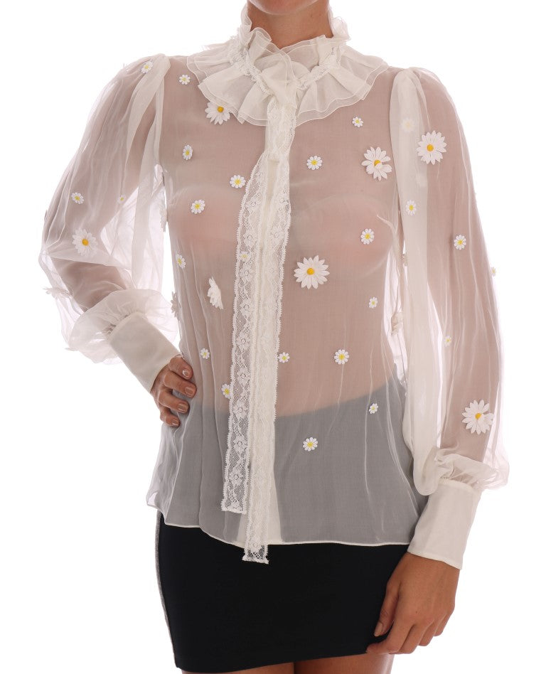 Dolce &amp; Gabbana Élégant chemisier en soie blanche à motif marguerites