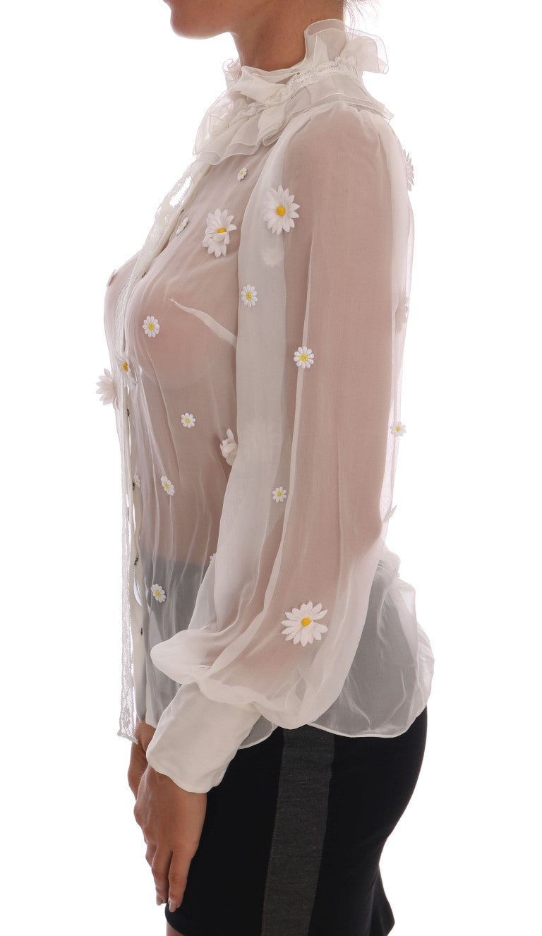 Dolce &amp; Gabbana Élégant chemisier en soie blanche à motif marguerites