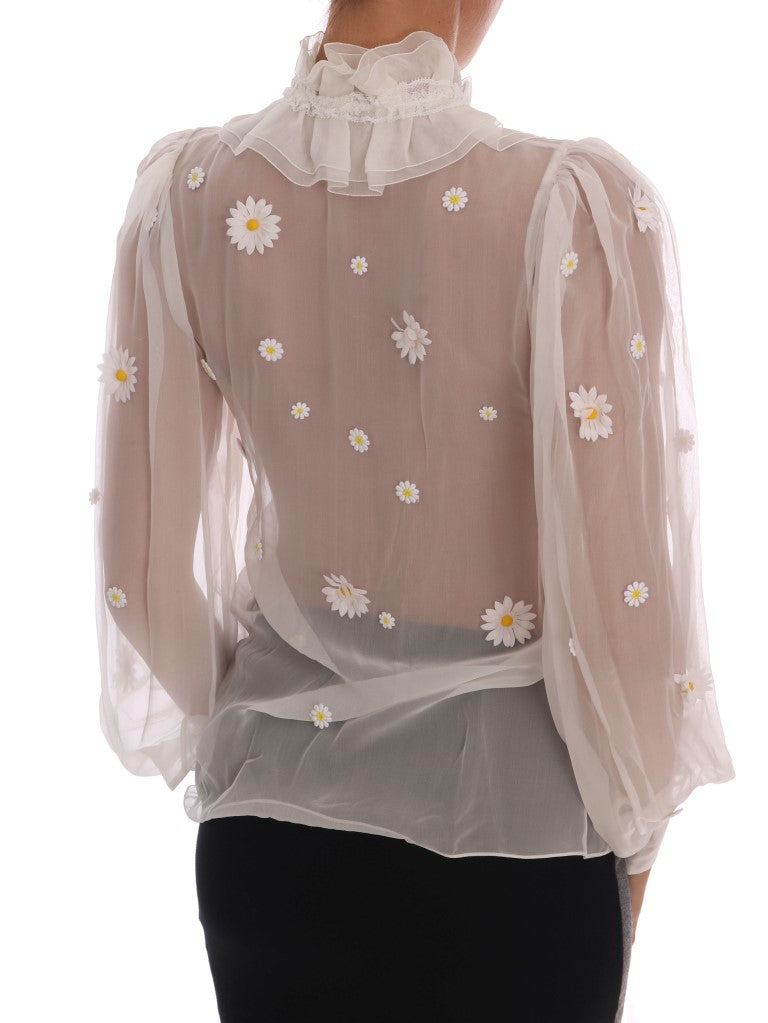 Dolce &amp; Gabbana Élégant chemisier en soie blanche à motif marguerites