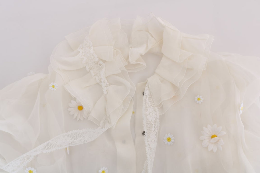 Dolce &amp; Gabbana Élégant chemisier en soie blanche à motif marguerites