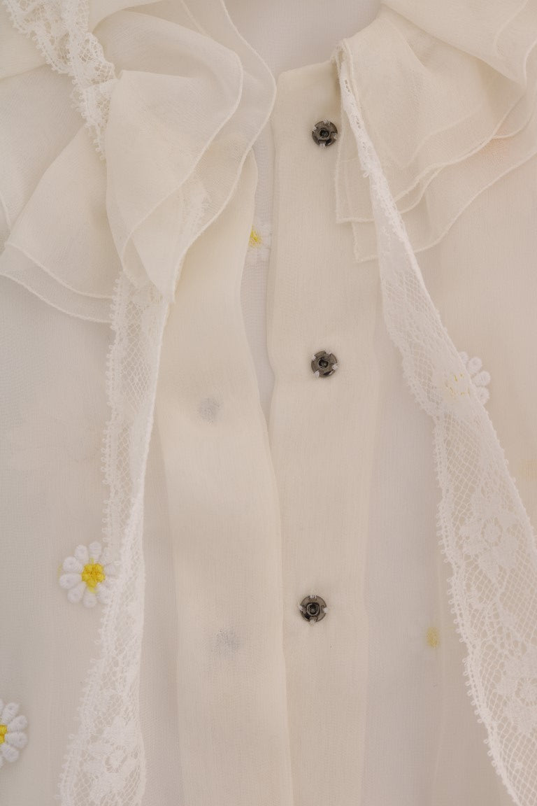 Dolce &amp; Gabbana Élégant chemisier en soie blanche à motif marguerites