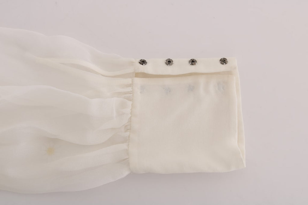 Dolce &amp; Gabbana Élégant chemisier en soie blanche à motif marguerites