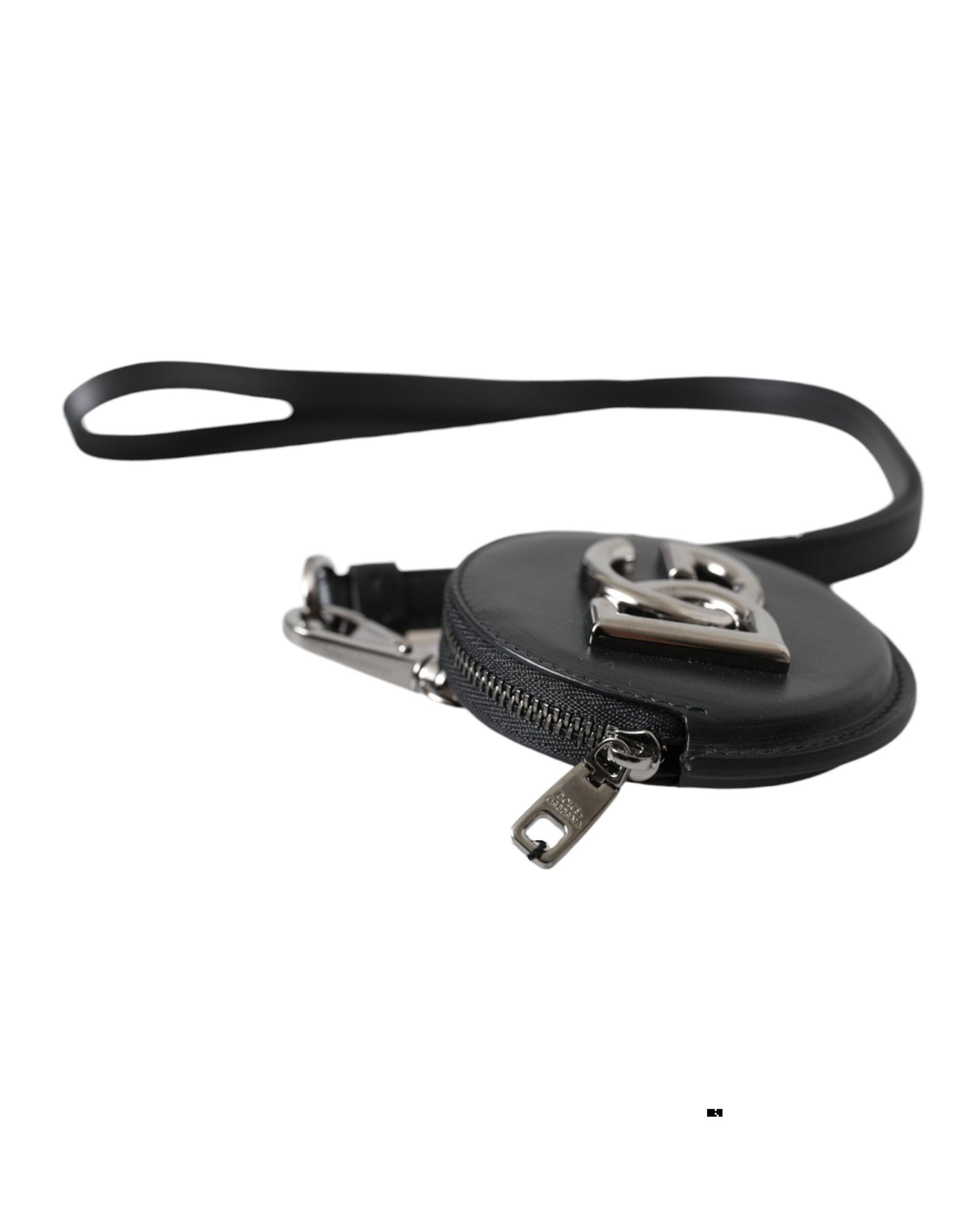Portefeuille à cordon rond en cuir noir Dolce &amp; Gabbana avec logo DG