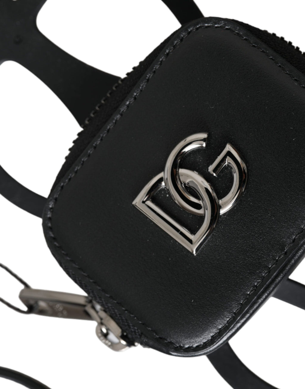 Portefeuille porte-monnaie avec cordon en cuir de veau noir Dolce &amp; Gabbana avec logo DG
