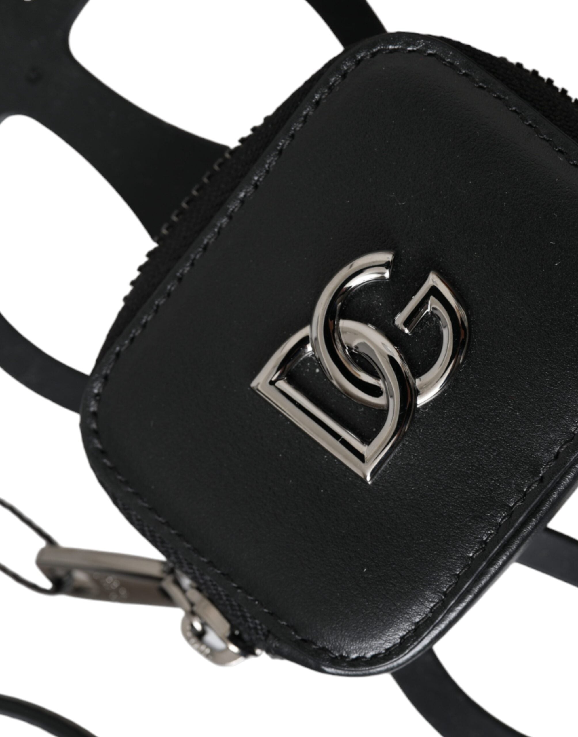 Portefeuille porte-monnaie avec cordon en cuir de veau noir Dolce &amp; Gabbana avec logo DG