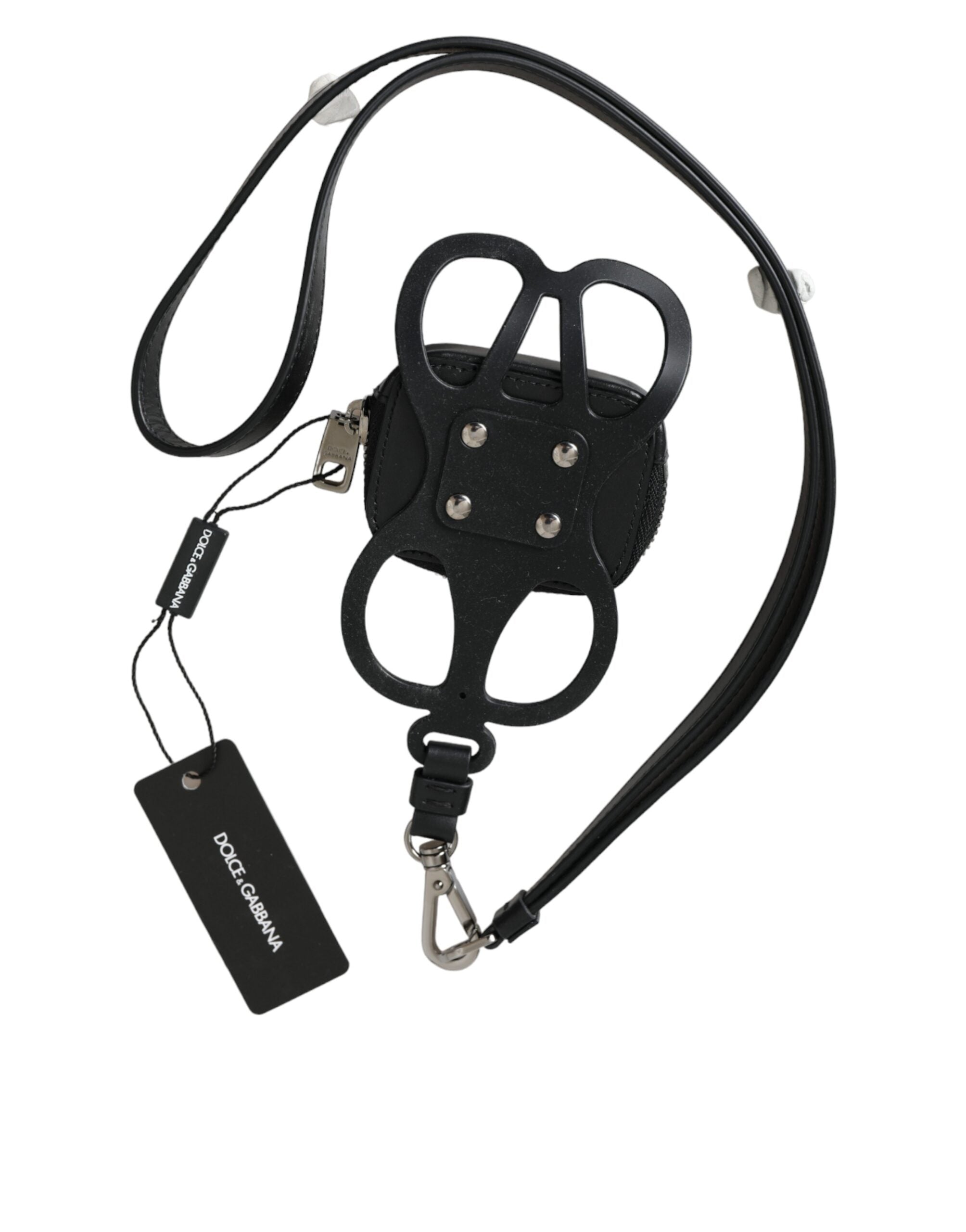 Portefeuille porte-monnaie avec cordon en cuir de veau noir Dolce &amp; Gabbana avec logo DG