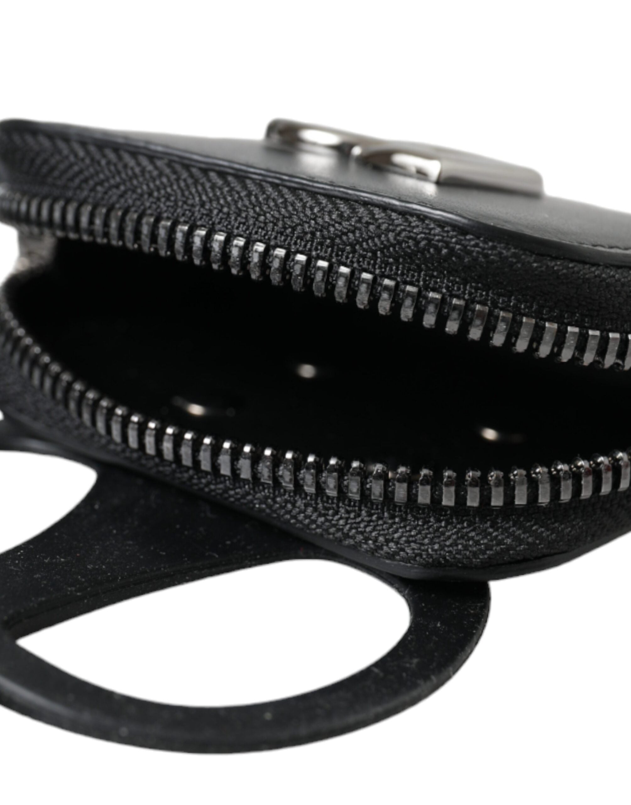 Portefeuille porte-monnaie avec cordon en cuir de veau noir Dolce &amp; Gabbana avec logo DG