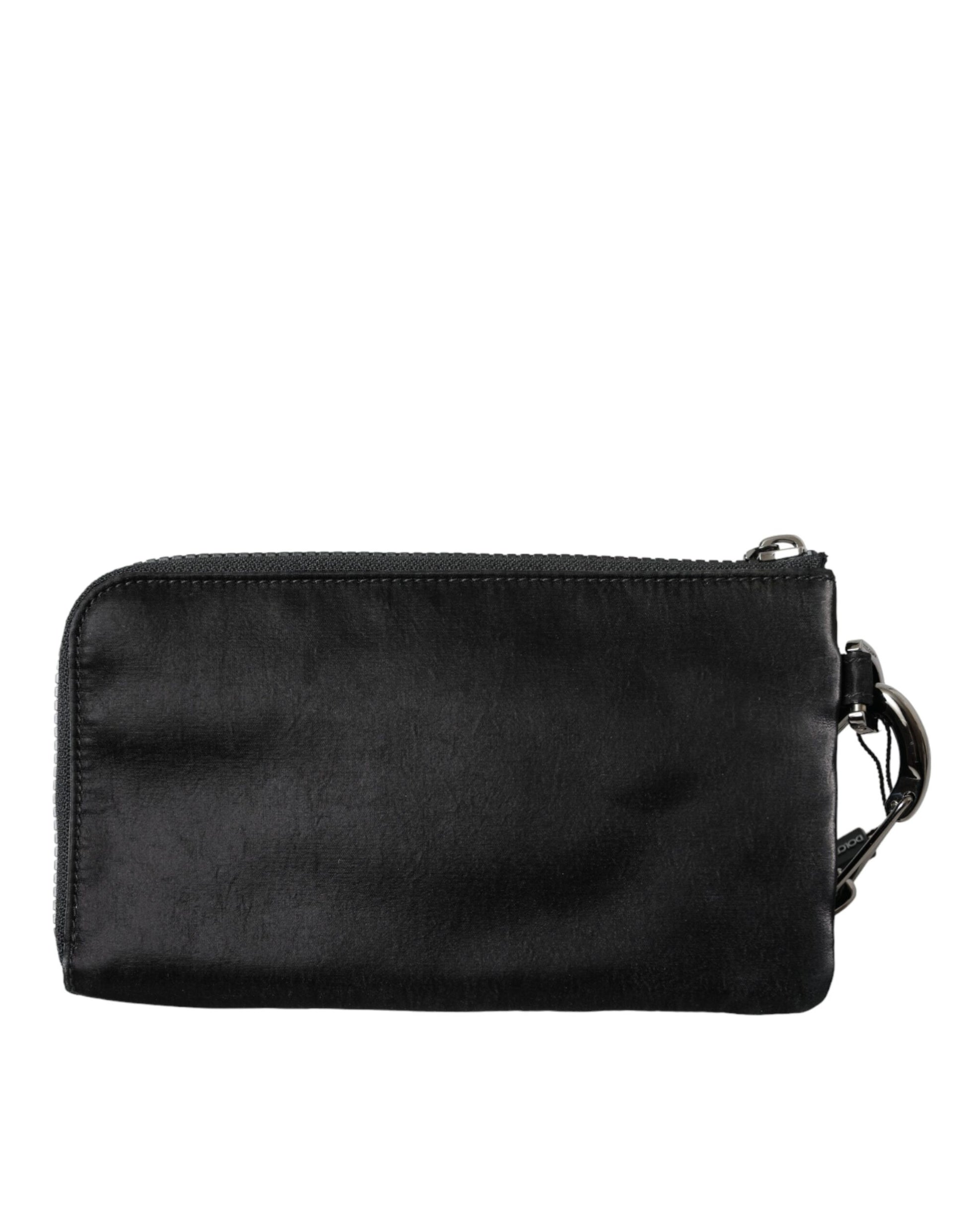 Dolce &amp; Gabbana – Schwarze Clutch aus Nylon mit Schlüsselanhänger und Logo-Schild