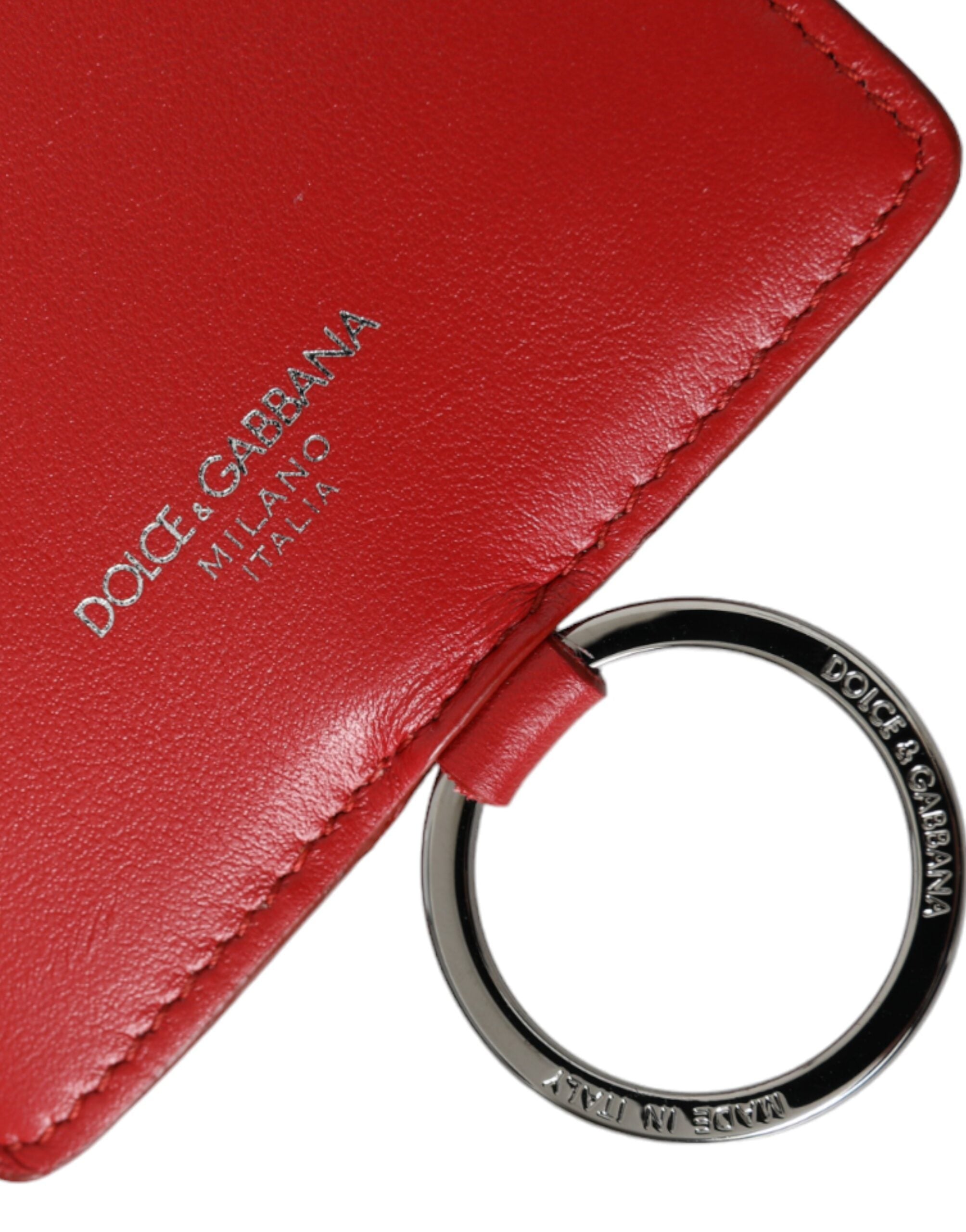Portefeuille porte-cartes Dolce &amp; Gabbana en cuir de veau rouge avec cordon et logo